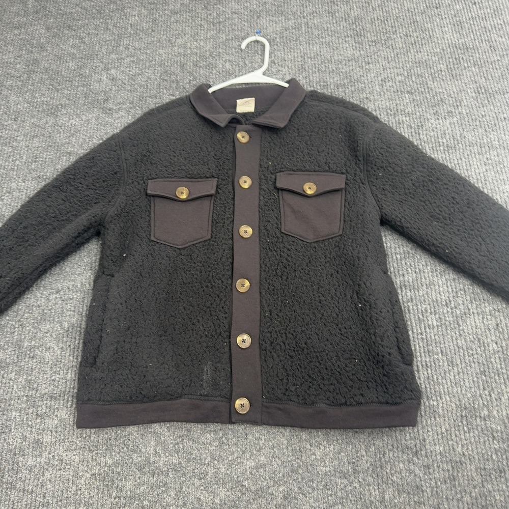 The Black Dog Fleece Jacket Womens S Black Button‎ Up Sherpa Coastal Casual